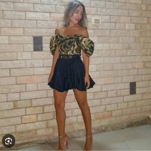 NWT Zara Metallic Gold Black Crop Top Size Medium - Picture 4 of 11